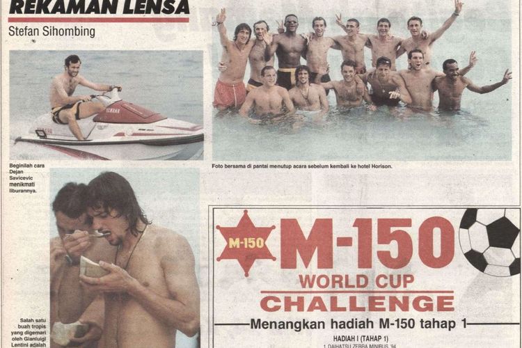 Pemain AC Milan bersantai sejenak di Jakarta pada pekan pertama bulan Juni 1994.