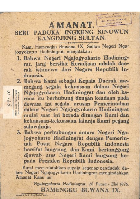 Amanat Sri Sultan HB IX.