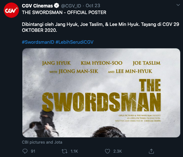 Tayangan perdana The Swordsman di Indonesia
