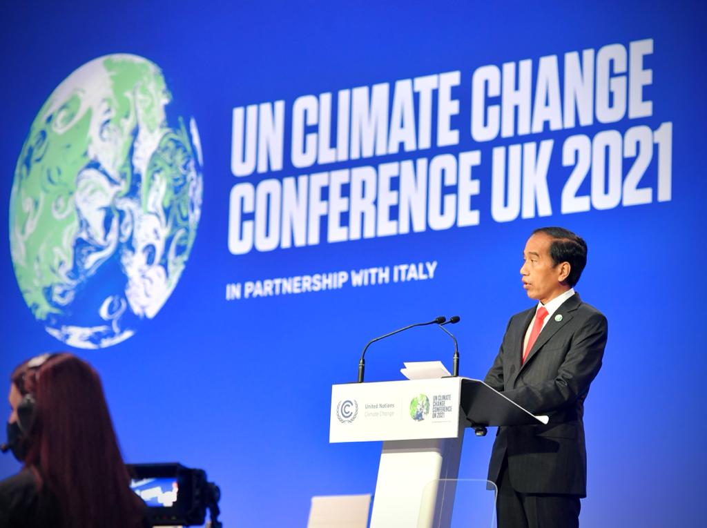Presiden Joko Widodo saat menyampaikan pidato di KTT COP26