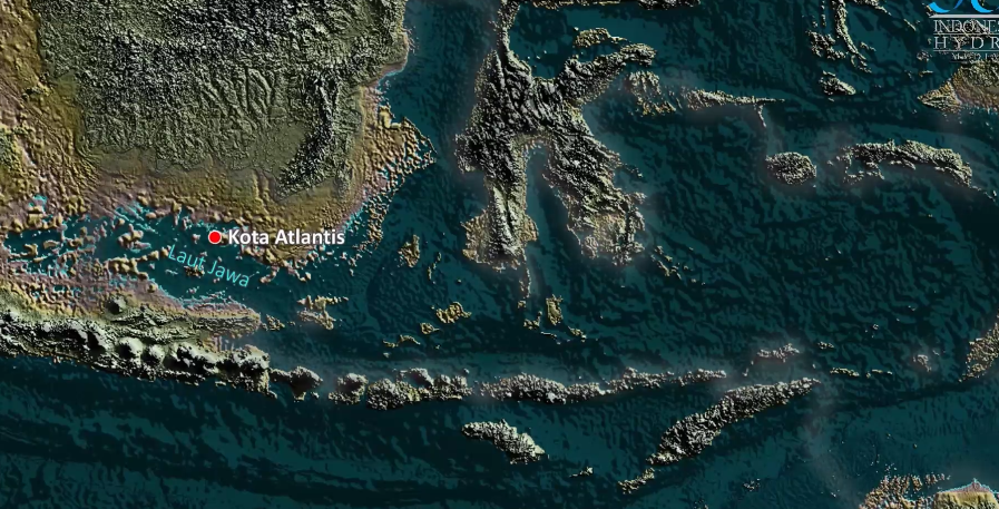 Titik pusat kota Atlantis dalam Peta dunia 11.600 tahun, di kawasan Sundalandia. Sumber : Dhani Irwanto