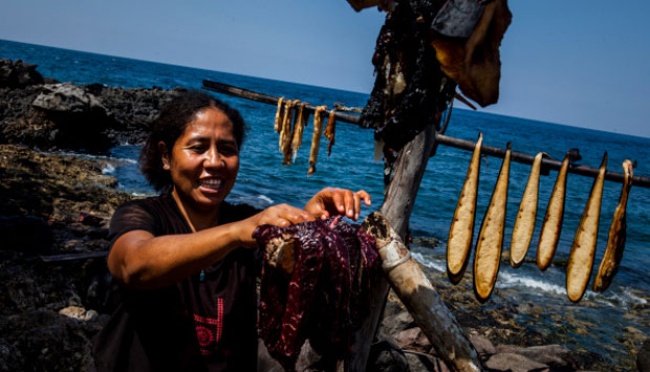Masyarakat Lamalera sering menukar hasil perburuannya dengan barang-barang pokok. | Foto: travel.tempo