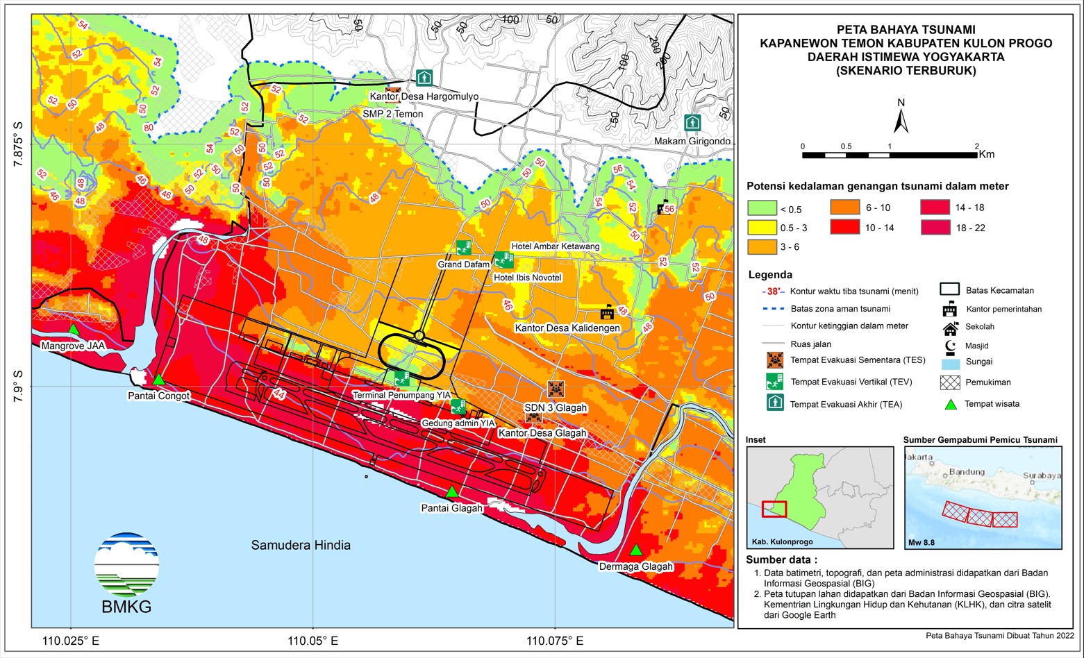 Peta bahaya tsunami Kapanewon Temon | Foto: BMKG