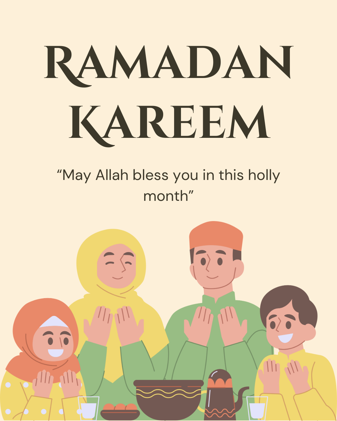 poster ramadhan anak TK dan SD gambar berdoa bersama warna hijau