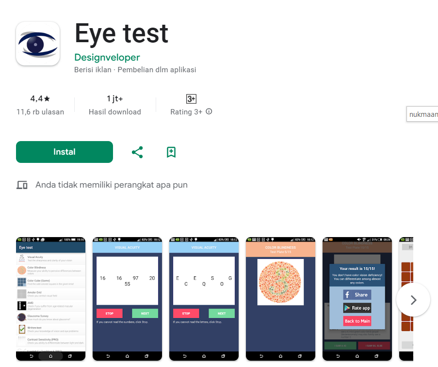 Aplikasi Eye Test © Google PlayStore