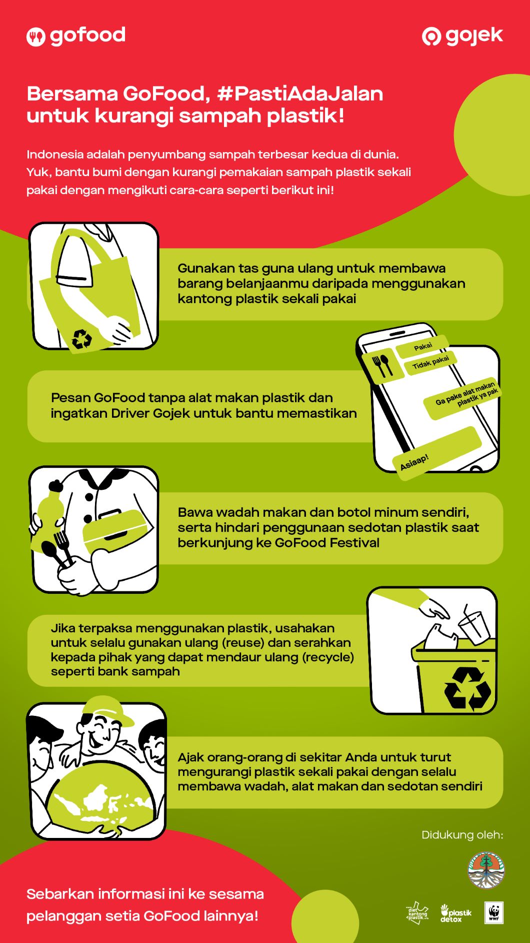 Infografis GoGreener untuk kurangi penggunaan alat makan sekali pakai di GoFood | Foto: Gojek