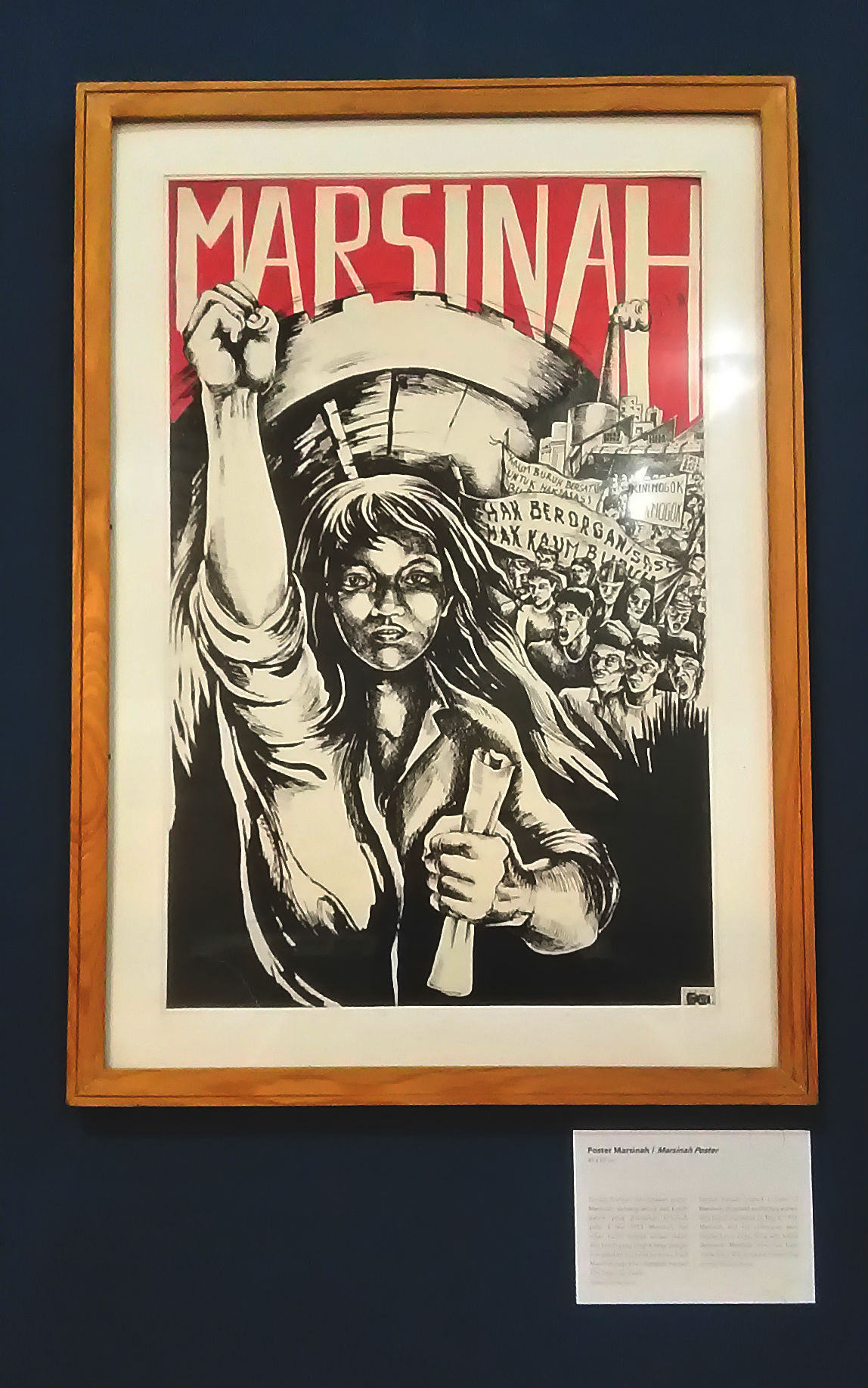 Poster advokasi perjuangan buruh gambarkan sosok Marsinah, karya Semsar Siahaan. © Adriani Zulivan