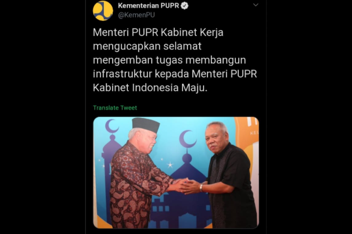 Tweet akun resmi Kementrian PUPR yang memberikan selamat dengan cara unik | foto: @KemenPU/twitter.com