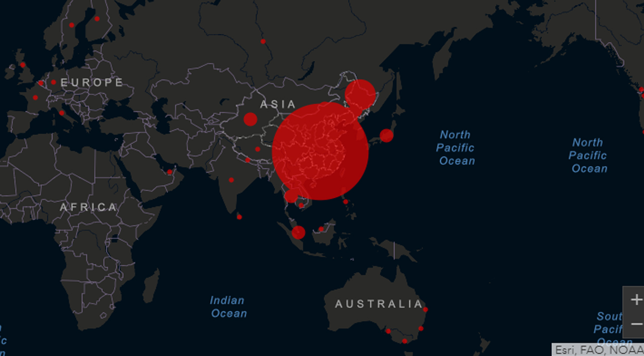 Penyebaran virus corona di dunia pada peta gis and data | Foto: gisanddata.maps.arcgis.com