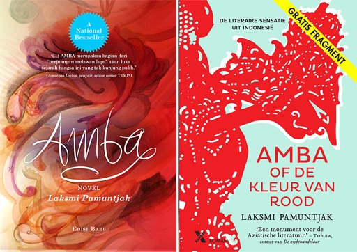 Sampul Novel Amba dalam bahasa Indonesia dan bahasa Belanda