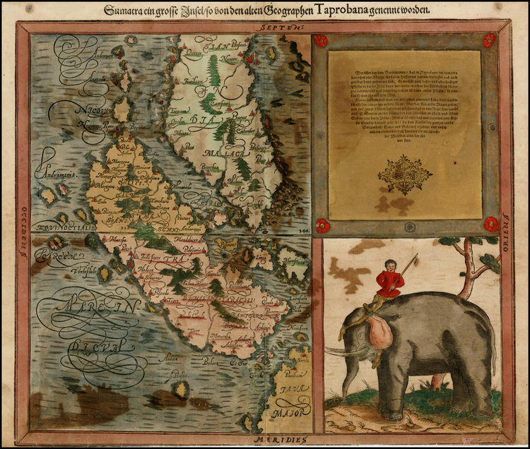 Taprobana versi Sumatera dalam peta buatan Sebastian Munster (Foto: raremaps.com)