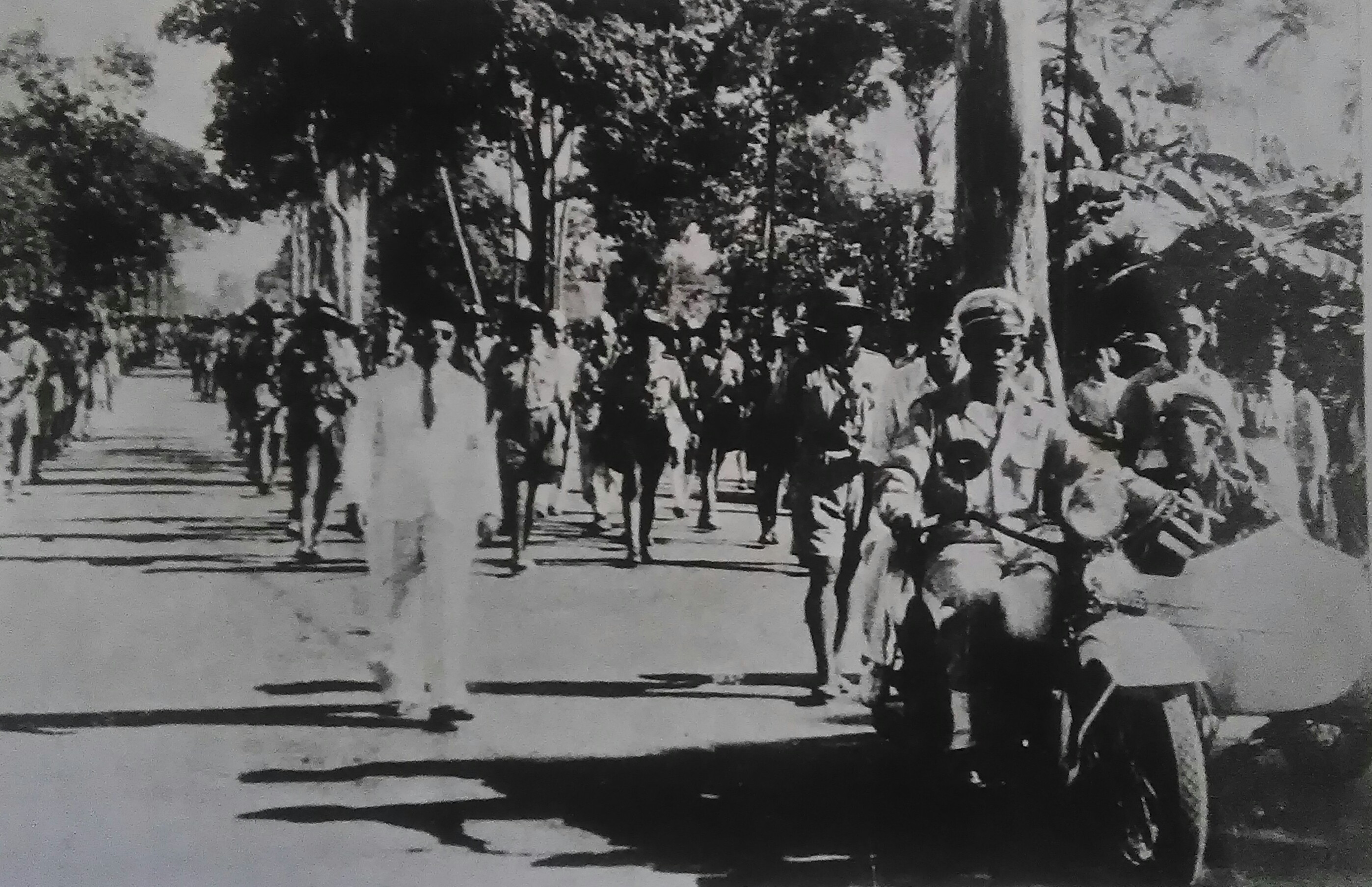 Iring-iringan para pemuda pada upacara pemakaman Wolter Monginsidi (sumber : 30 Tahun Indonesia Merdeka 1945-1949 / Repro)