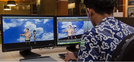 Salah satu siswa sedang mengerjakan proses pembuatan animasi Pasoa & Sang Pemberani (sumber:rus-animation.com)