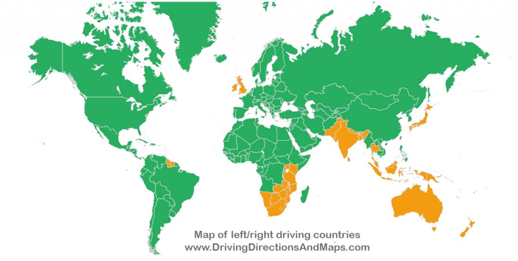 Peta dunia yang menunjukkan jalur berkendara yang digunakan di seluruh dunia. Indonesia adalah salah satu negara yang berkendara di jalur kiri | drivingdirectionsandmaps.com