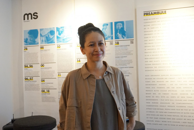Melissa Sunjaya setelah konferensi pers untuk pameran tunggalnya ‘Serigraphy’ pada hari Jumat, 8 Februari 2019 di Artotel Thamrin di Jakarta Pusat. (JP / Ni Nyoman Wira)