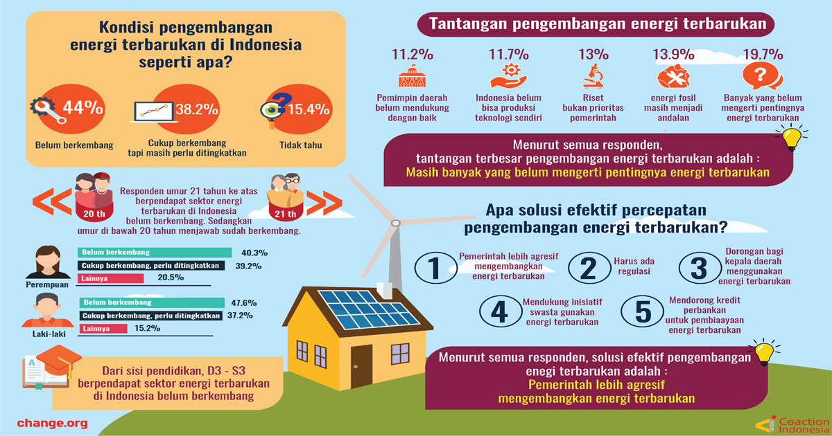 Infografis diseminasi survei publik tentang energi terbarukan © change.org x Coaction Indonesia