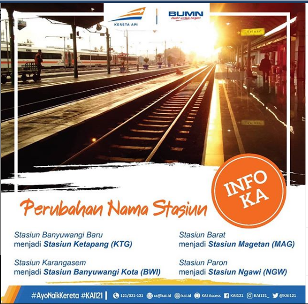 Informasi resmi terkait perubahan nama stasiun. | Foto : Istagram @kai121_