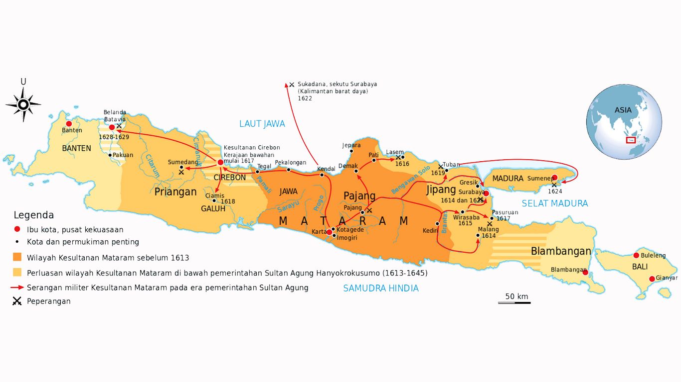 Peta wilayah kerajaan di pulau Jawa | Foto : yuksinau.id